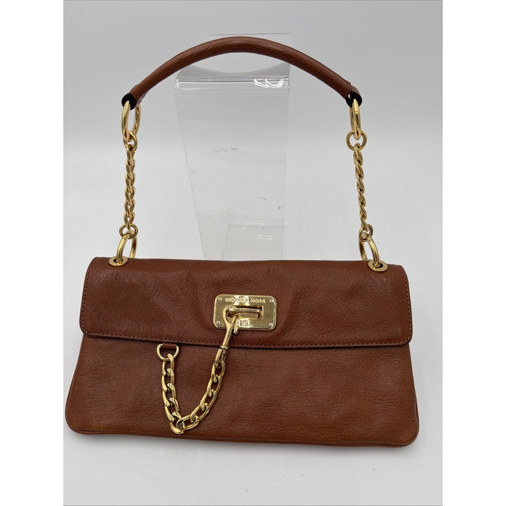Michael Kors Genuine Leather Rectangular Med Sz Shoulder Bag Brown Gold Dust Bag